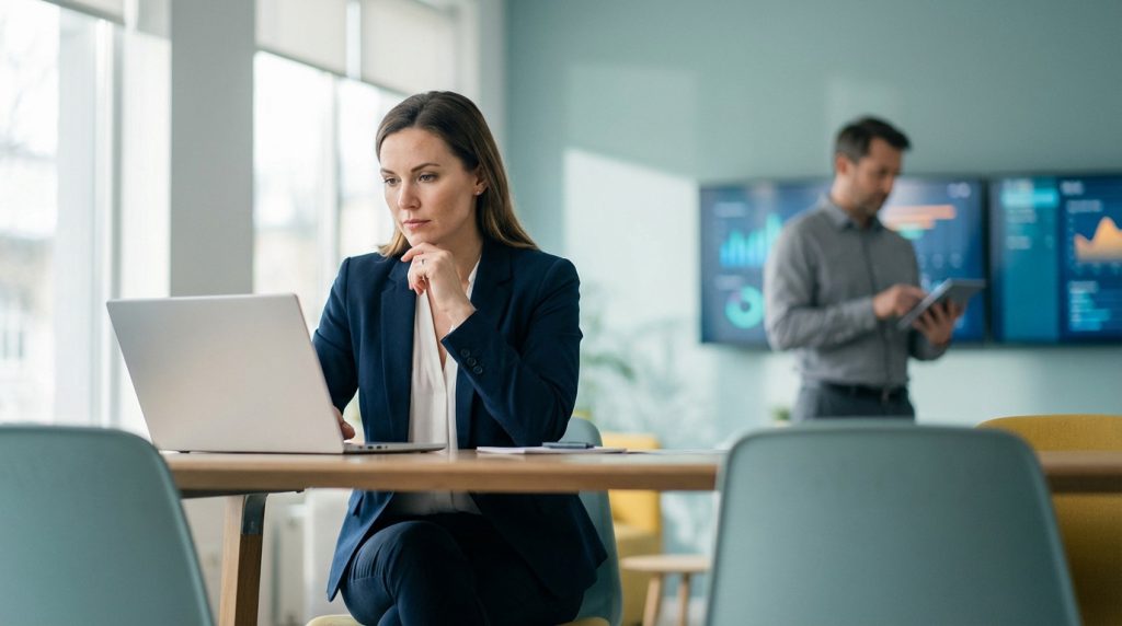 Chargé de communication définissant la stratégie de communication d'entreprise