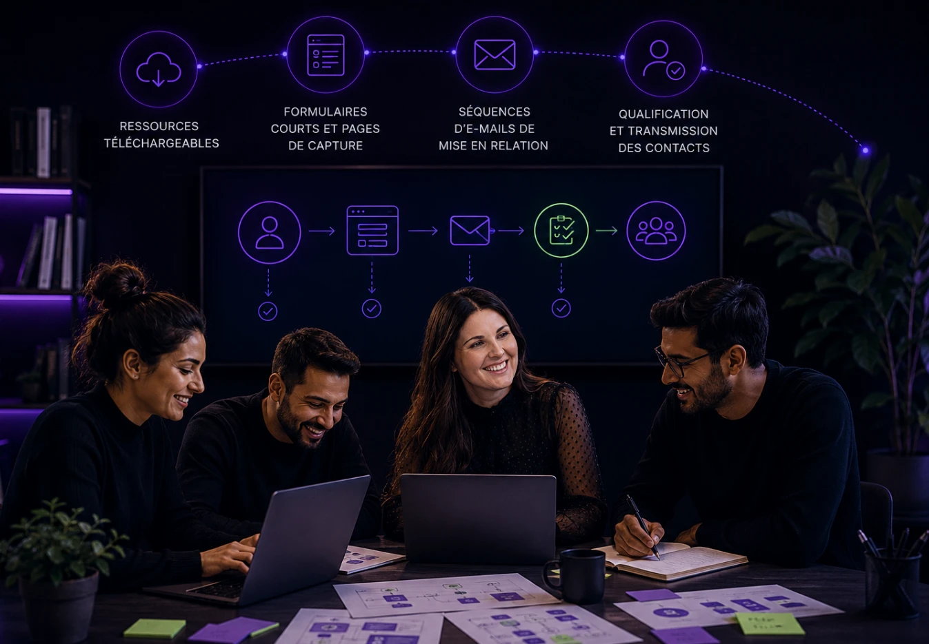 Ressources téléchargeables, pages de capture, séquences email et qualification des contacts