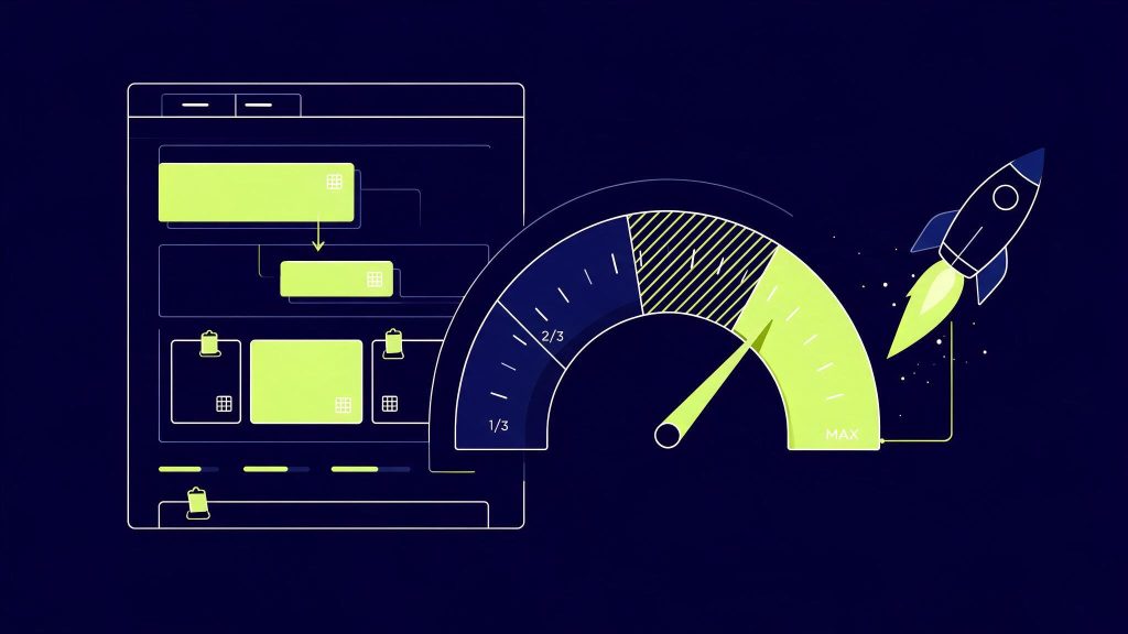 Illustration d'un site WordPress Elementor rapide avec compteur de vitesse au maximum