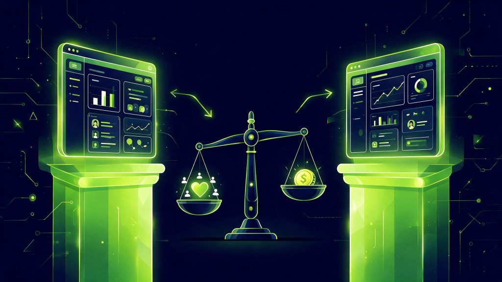 Illustration comparant les CRM marketing HubSpot et Brevo pour une PME