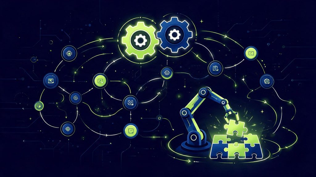 Illustration de scénarios d'automatisation Make reliant des applications entre elles