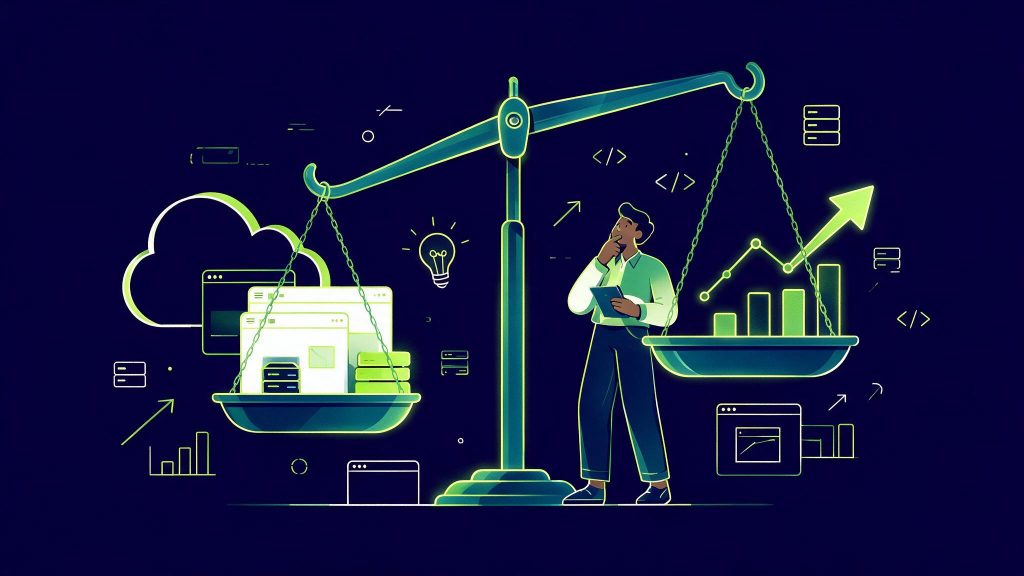 Illustration d'une balance pesant les forces et limites de Wix en 2026