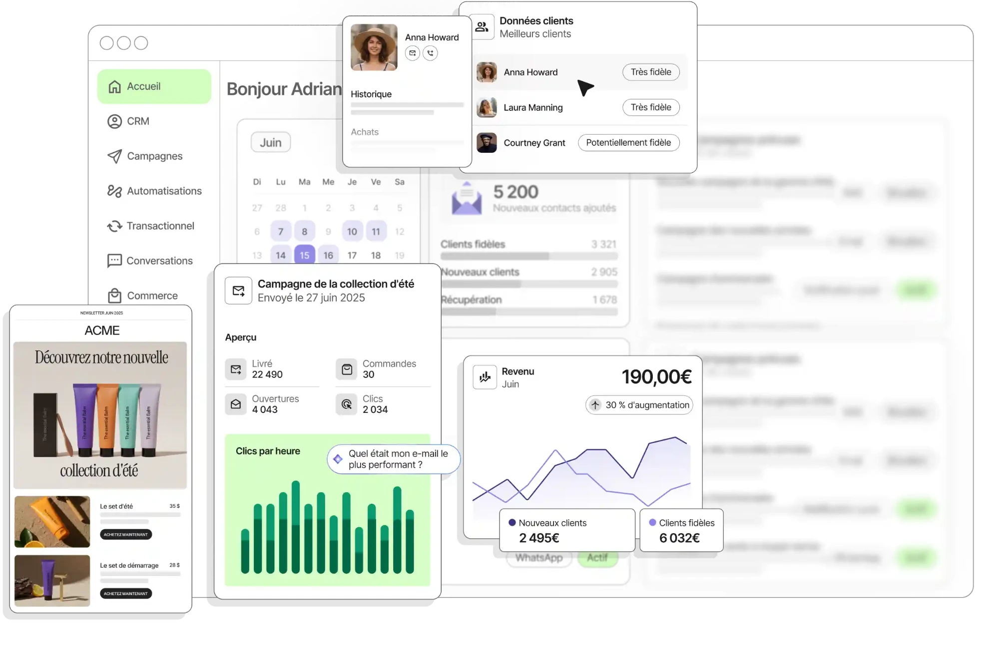 Tableau de bord Brevo : campagnes, CRM et revenus