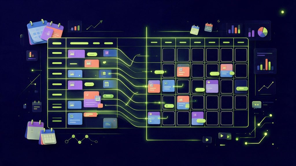 Illustration calendrier éditorial construit dans Airtable