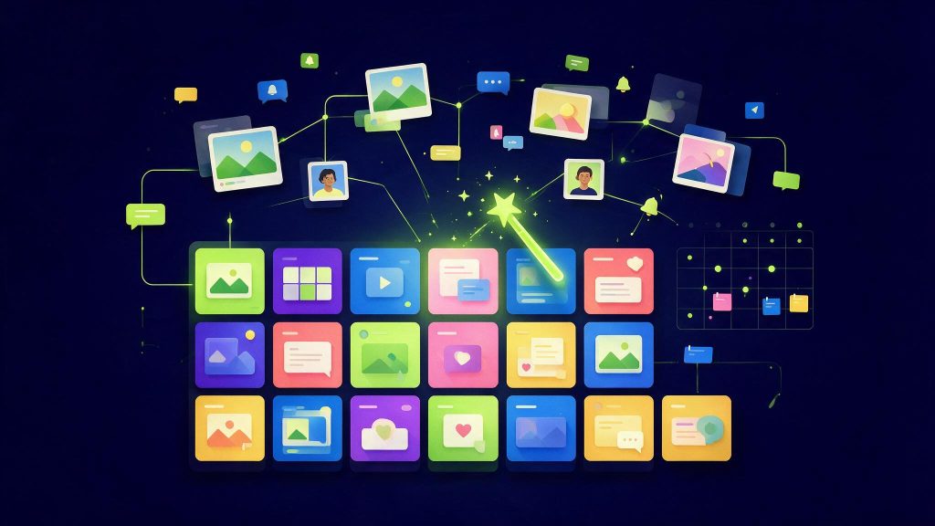 Illustration production d'un mois de contenu social avec Canva Pro