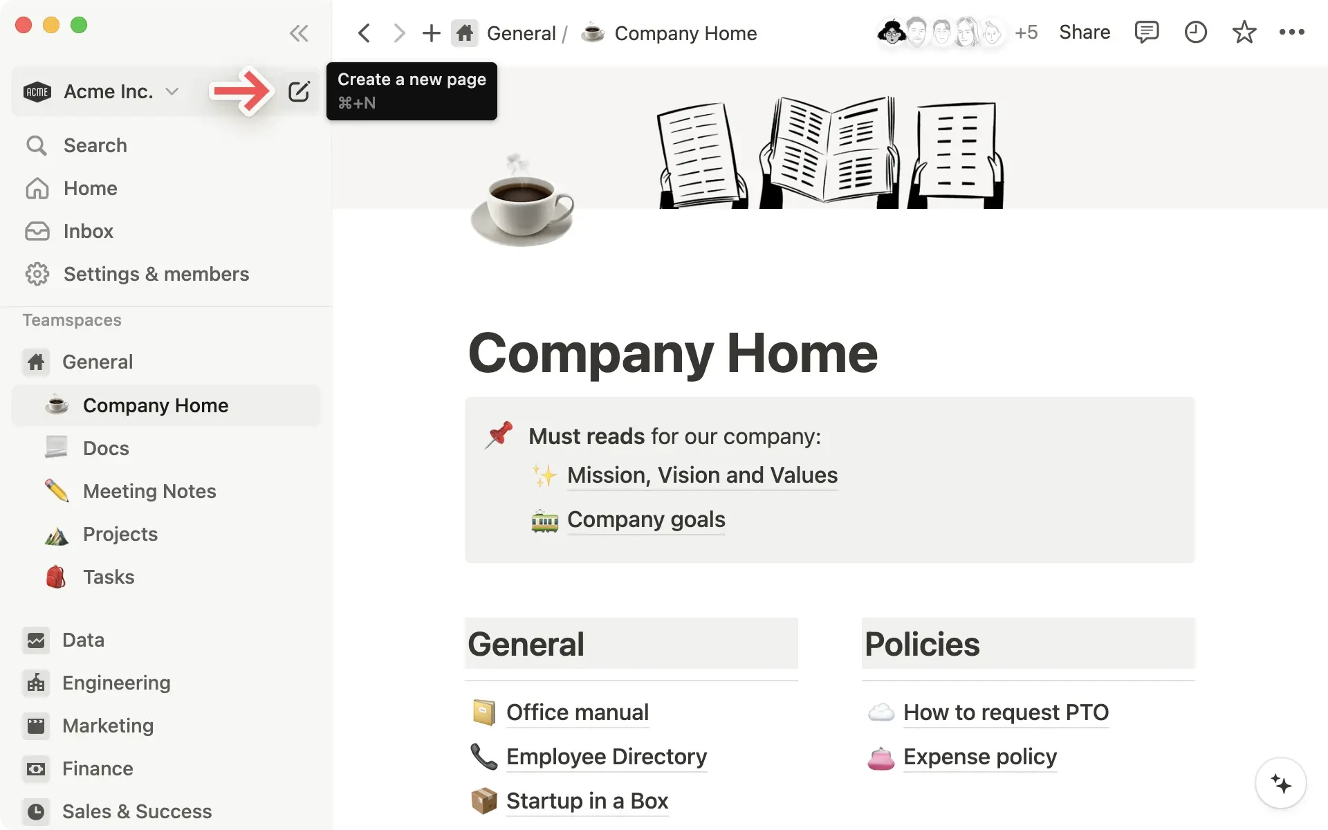 Espace d'équipe Notion : wiki d'entreprise et teamspaces